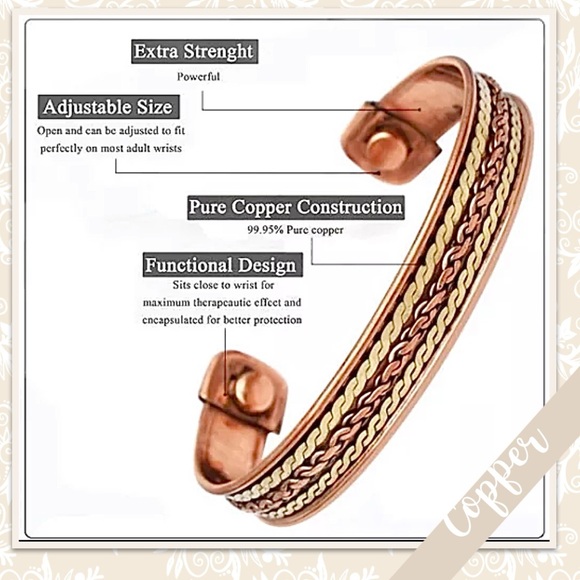 Copper Southwest-Styled Eclectic Artisan Bangle Cuff w/ Rope & Chain-Styled Trim - Picture 7 of 8